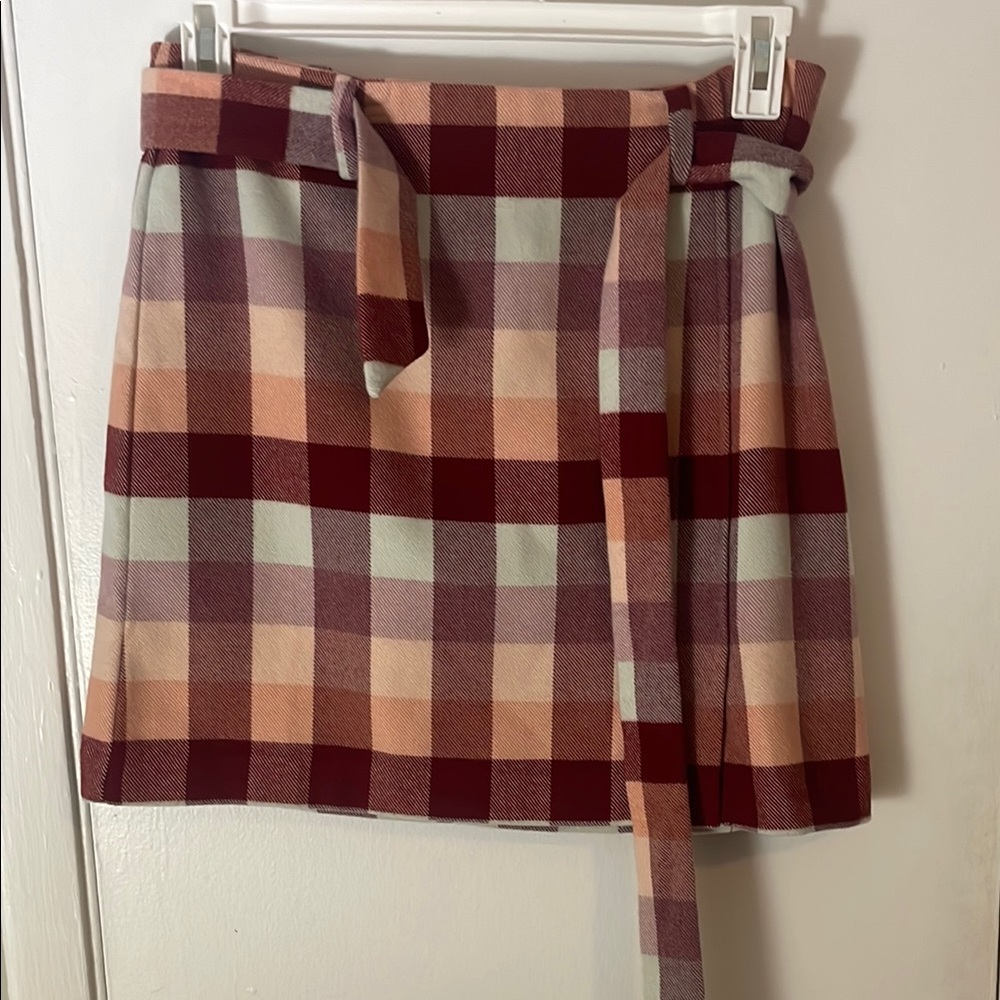 LOFT Plaid Mini Skirt in Red and Cream